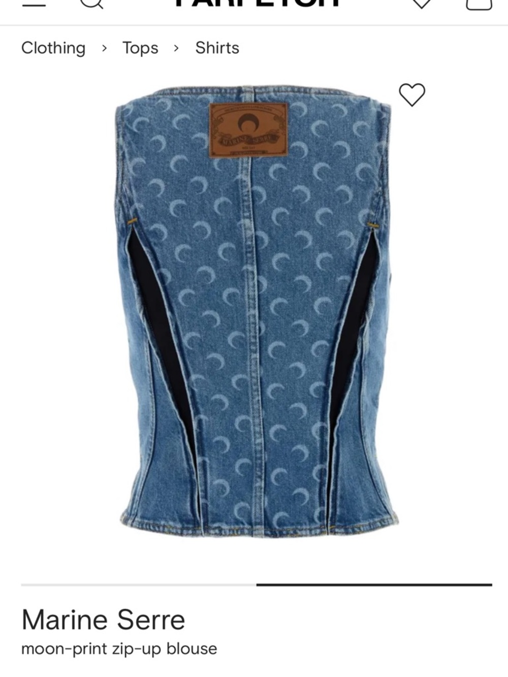 Marine Serre Blue Denim Moon-Print Zip Corset Top - Picture 2 of 4